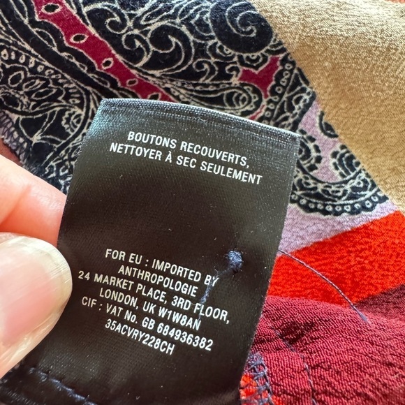 Anthropologie Maeve Mixed Pattern Button Front Dress / Quarter Sleeve / size 4 - Picture 9 of 10